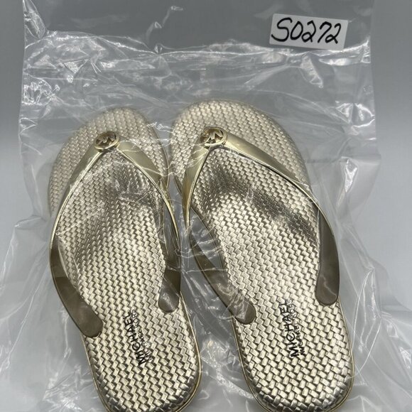 Michael Kors Womens 8M Jelly PVC Flip Flops Metallic Gold Sandals Beach Vacation - Picture 11 of 11